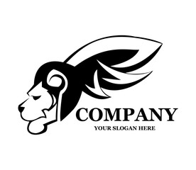 lion head logo design with wings