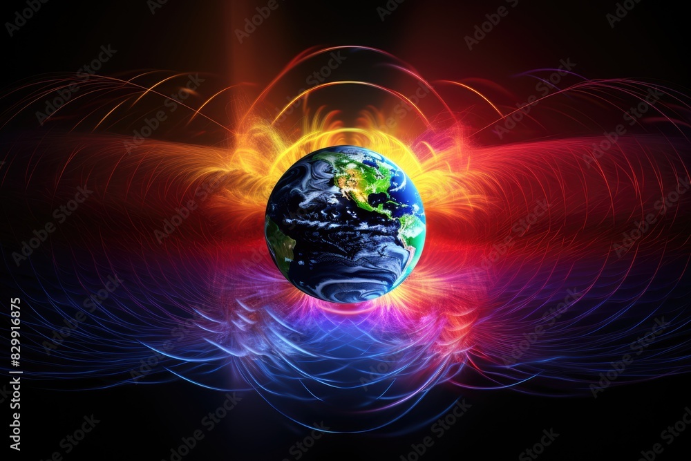 Poster a planet with a bright light, a representation of the electromagnetic spectrum