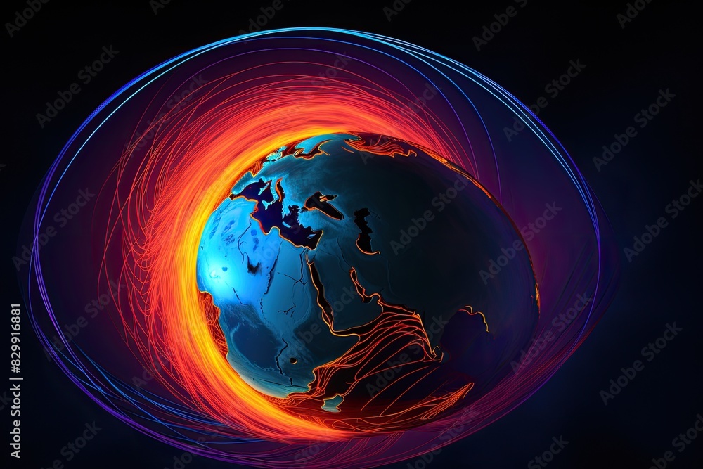 Poster a planet with a bright light, a representation of the electromagnetic spectrum