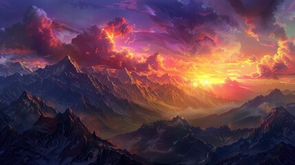 Naklejka premium Beautiful sunset above the mountains