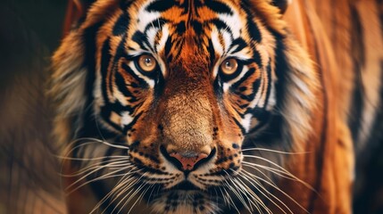 Obraz premium majestic bengal tiger closeup portrait intense golden eyes and striking orange fur dramatic cinematic lighting powerful wildlife photography