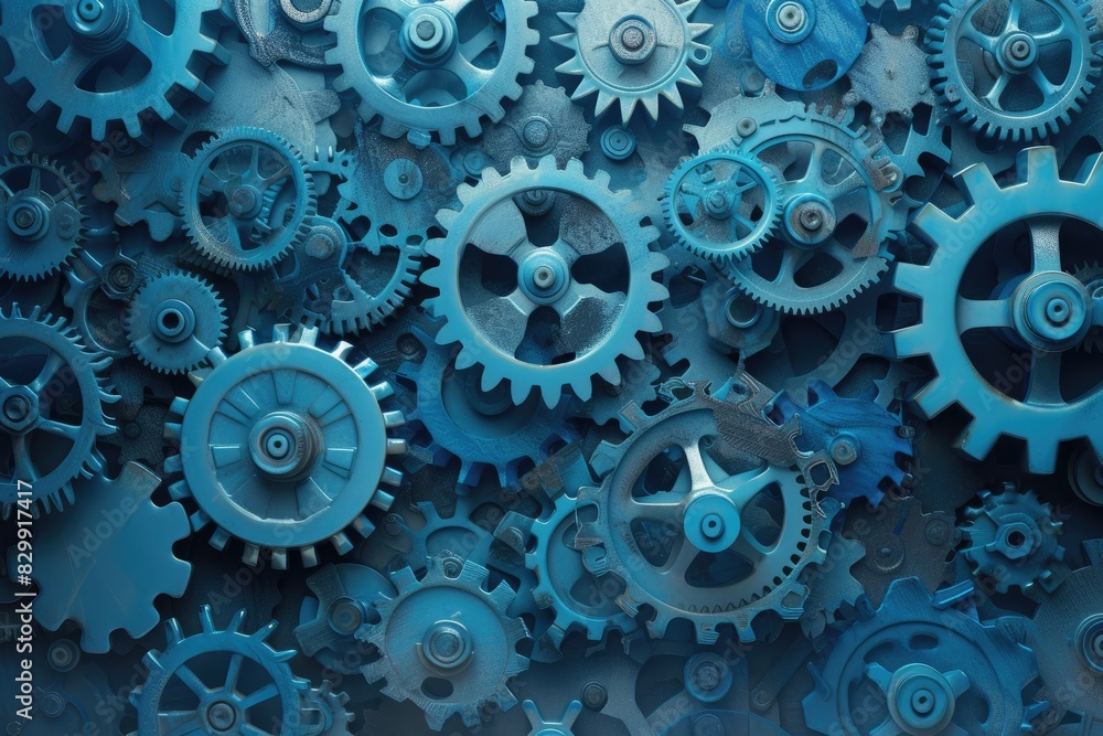 Poster a background of interconnected gears representing molecular machinery