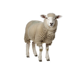 Obraz premium A white sheep stands in front of a white background