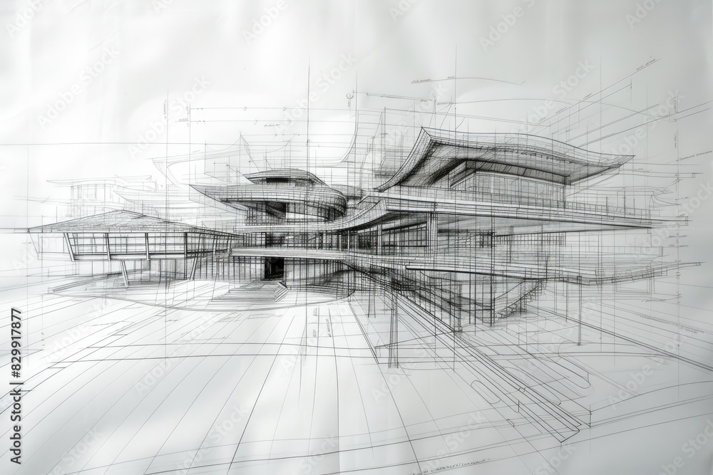 Poster a blueprint coming to life, intricate lines transforming into a sustainable architecture