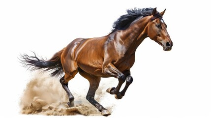 Obraz premium majestic brown horse running at full speed isolated on white background equestrian photo