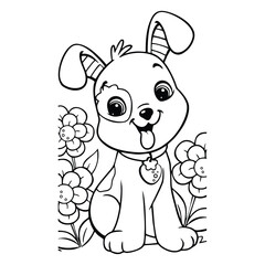 coloring page illustration of a cute and adorable dog