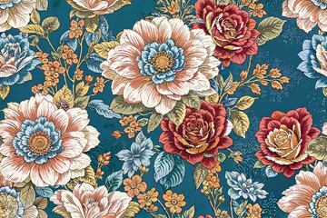 Seamless vintage floral pattern, textile wallpaper design. Generative ai