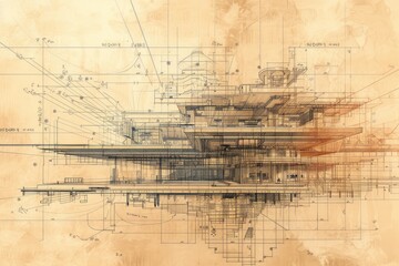 A blueprint coming to life, intricate lines transforming into a sustainable architecture