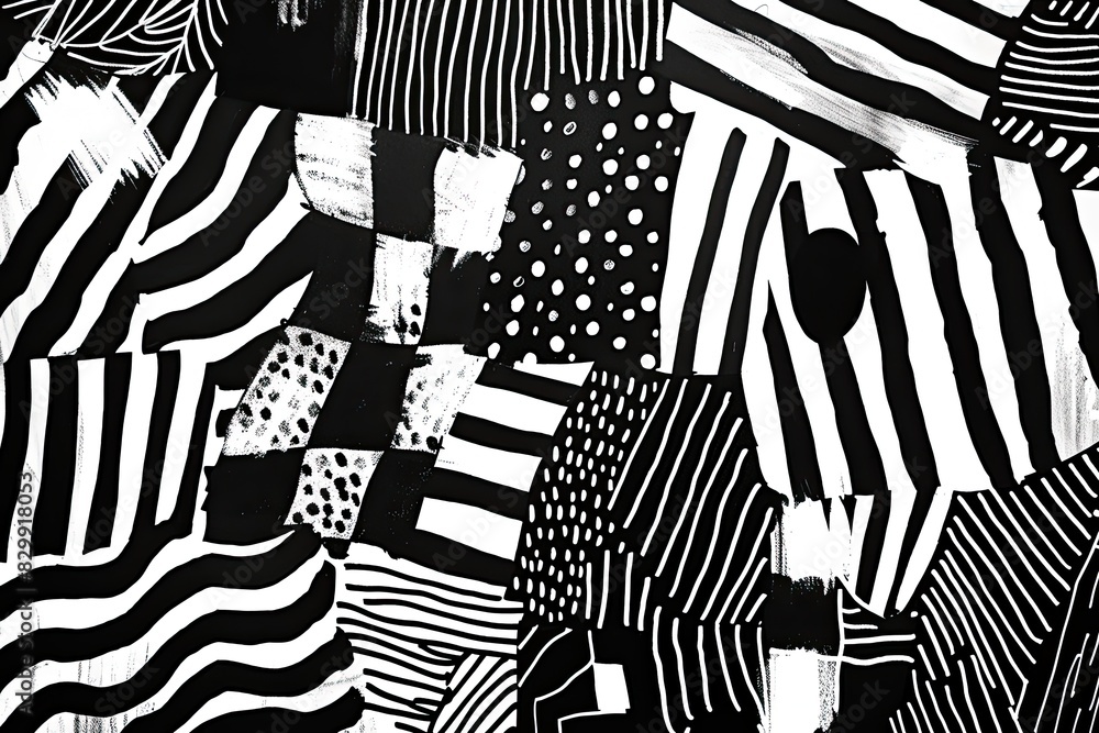 Leinwandbilder a black and white drawing of a pattern, abstract patterns using only black and white scribbles