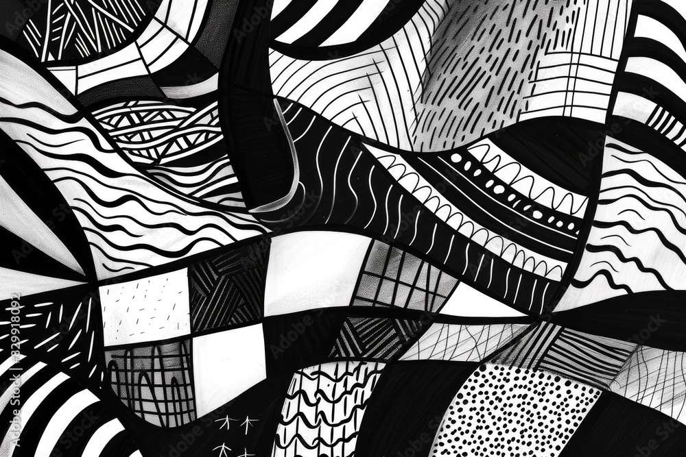 Leinwandbilder a black and white drawing of a pattern, abstract patterns using only black and white scribbles