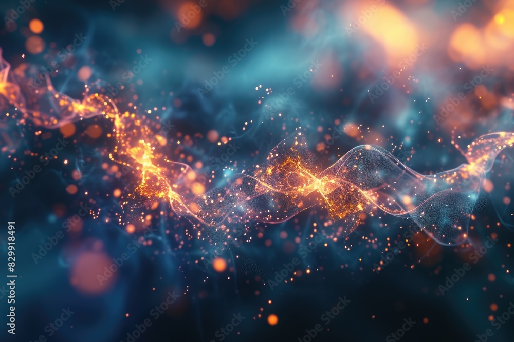 Aufkleber a blue and orange background with a blurry image of a star, A chaotic Brownian motion background illustrating random particle movement