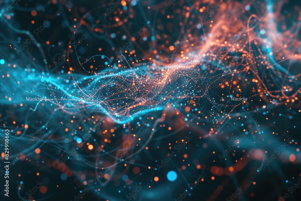 Leinwandbilder a blue and orange background with a blurry image of a star, a chaotic brownian motion background ill