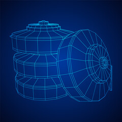 Anti-tank land mine. Army explosive weapon. Military object. Vector illustration. Wireframe low poly mesh vector illustration