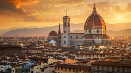 Obraz premium majestic duomo cathedral bathed in warm golden sunrise light breathtaking architectural photography