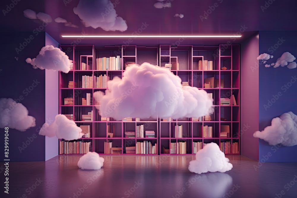 Leinwandbilder a room with rows of servers and clouds, a cloud storage service for seamless data access