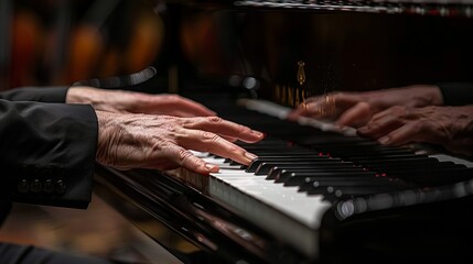 Fototapeta premium A pianist's hands playing a fast-paced piece, fingers flying across the keys with precision. Minimal and Simple style