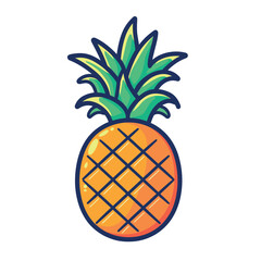 Obraz premium Vector Illustration of Fresh Pineapple with Green Leaves and Crosshatch Pattern on Golden Skin