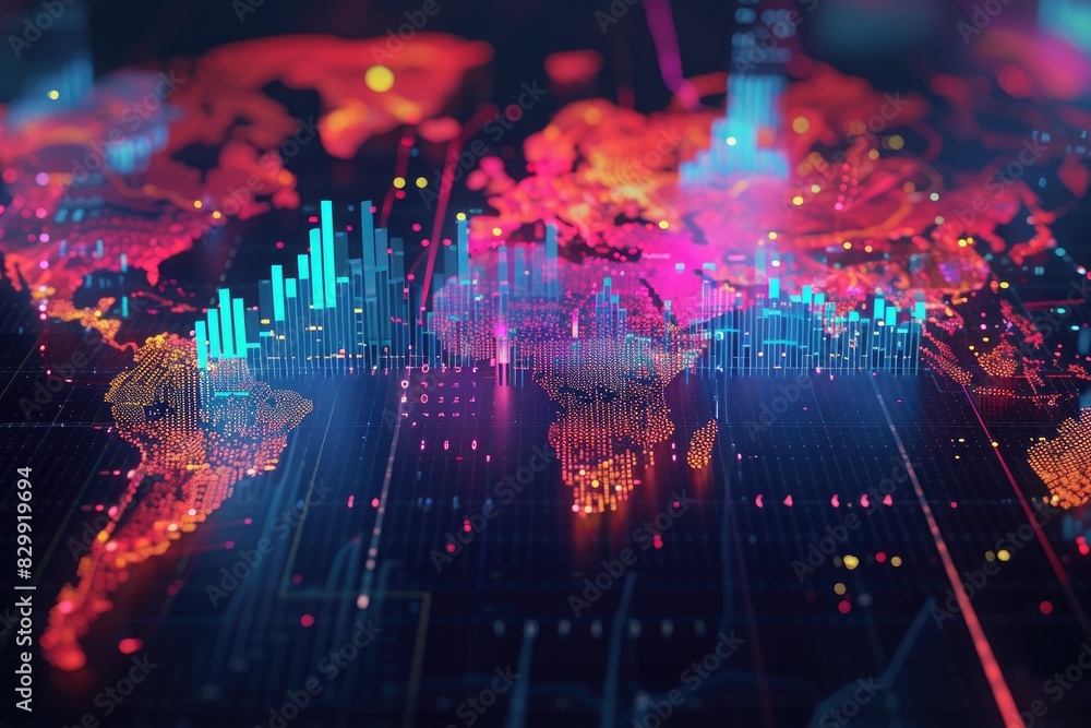 Aufkleber a world map with many different lines, Data visualization chart depicting global internet usage trends