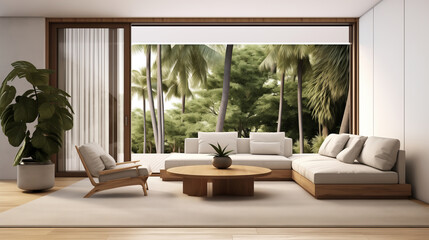 Fototapeta premium living room with a large window and a potted plant