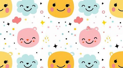 Colorful pattern of happy and cheerful smiling faces with a white background