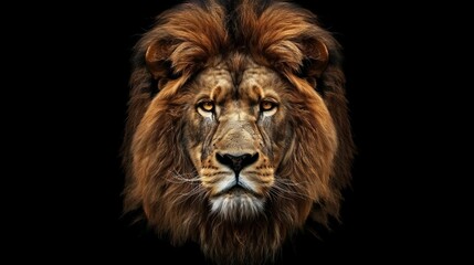 Fototapeta premium majestic lion head on black background powerful wildlife portrait illustration