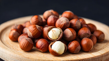 Obraz premium hazelnuts on a wooden plate 