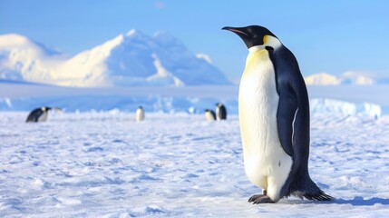 Fototapeta premium Emperor Penguin on Icy Landscape, Antarctica, Wildlife Photography, Suitable for Print, Poster, or Card Design