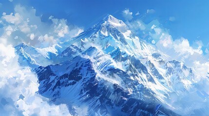 majestic mount everest summit covered in snow loftiest peak on earth digital painting