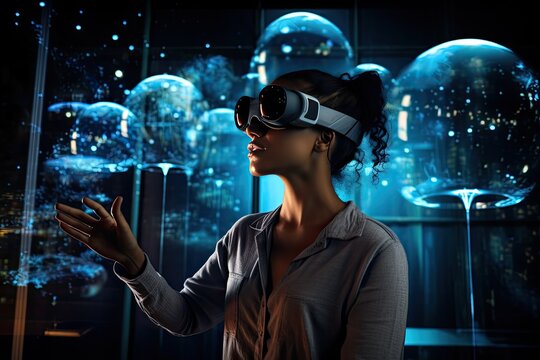 a man wearing a virtual reality headset, 3 A holographic virtual reality experience for immersive gaming