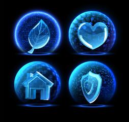 Digital sphere shields set vector illustration