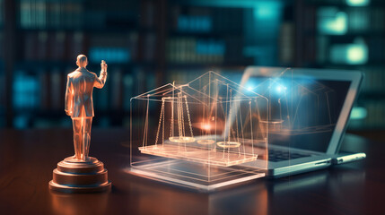 Professional Legal Advice Business Concept with Businessman Using Laptop and Virtual Law Icon