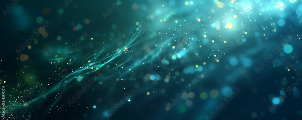 Wall mural abstract digital network background banner with glowing light and connecting data dots in blue and g
