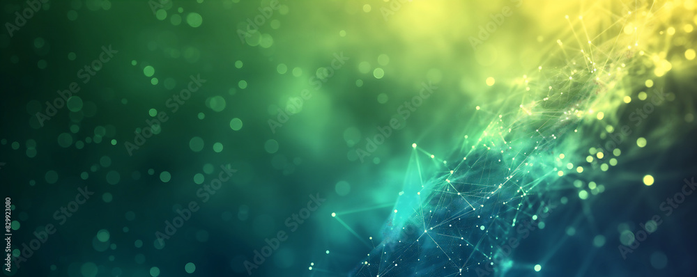 Wall mural abstract digital network background banner with glowing light and connecting data dots in blue and g