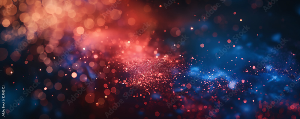 Wall mural abstract digital network background banner with glowing light and connecting data dots in blue orang