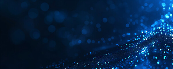 Abstract digital network circuit board background banner with glowing light and connecting data dots in blue and black colors. Big data technology concept. © MCGORIE