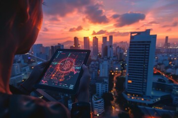 Urban Finance at Sunset: Monitoring Bitcoin Market Trends from a City Rooftop
