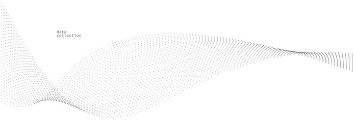 Light grey abstract background, vector wave of flowing particles, curvy lines of dots in motion, technology and science theme, airy and ease futuristic illustration.