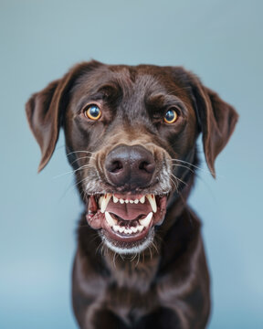 portrait studio d'un chien de race labrador faisant une grimace