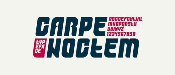 Bold simple sans serif display font for logos headers or slogans, vector italic heavy geometric typeface, uppercase letters alphabet with numbers, poster and advertising.