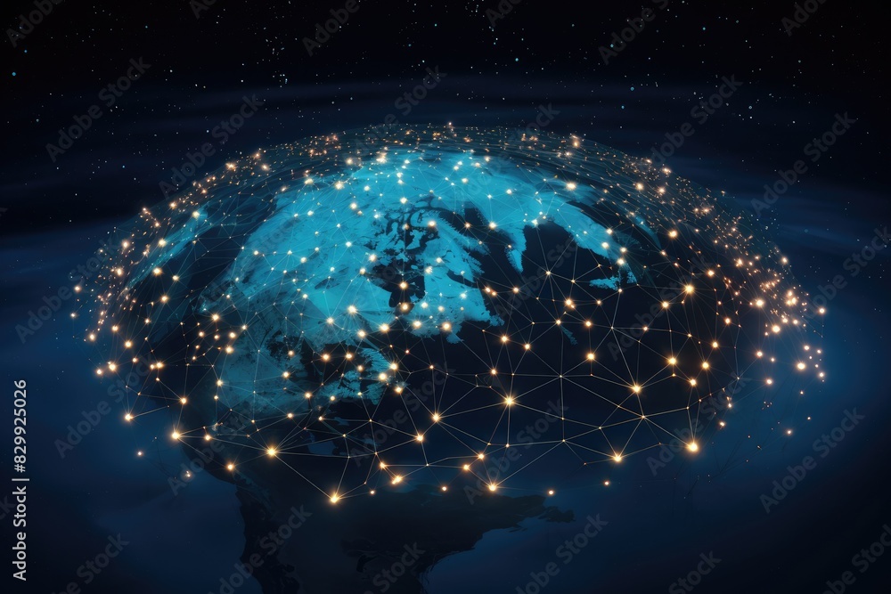 Poster a globe with a network of dots around it, a satellite internet constellation for global connectivity