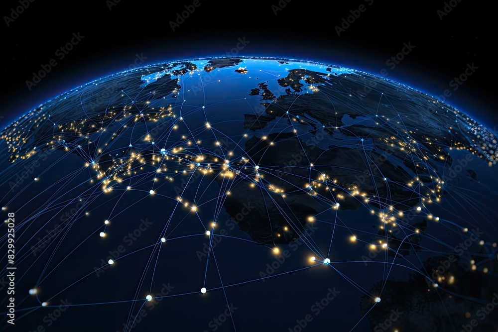 Poster a globe with a network of dots around it, a satellite internet constellation for global connectivity