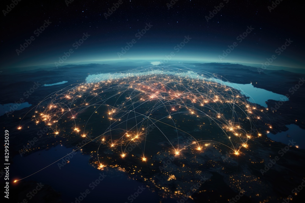 Poster a globe with a network of dots around it, a satellite internet constellation for global connectivity