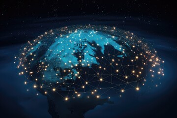 a globe with a network of dots around it, A satellite internet constellation for global connectivity