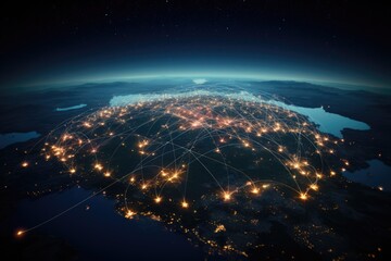 a globe with a network of dots around it, A satellite internet constellation for global connectivity