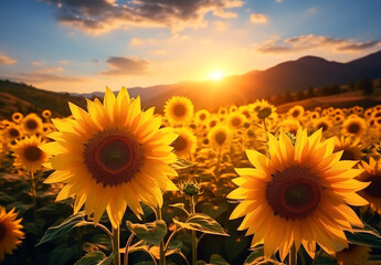 Obraz premium Sunflowers in a field of light and color