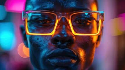 Fototapeta premium Vibrant Neon Art: Silver Wearing man with Organic-Inspired Body Art