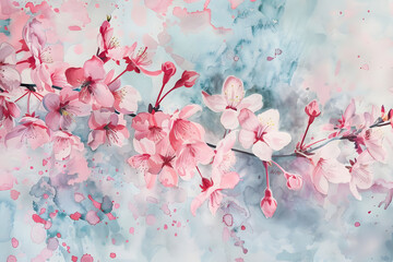 abstract cherry blossom blooms with pastel pink petals and a watercolor background. generative ai