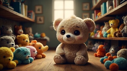 A cartoon baby's imaginative journey through a fantastical world of stuffed animals ai_generated