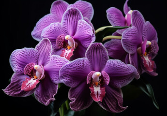 Purple vanda orchid isolated on dark background. Spring and tropical flowers