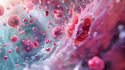 Fototapeta premium malignant invasion 3d rendering of cancerous tumor cells infiltrating bloodstream digital illustration